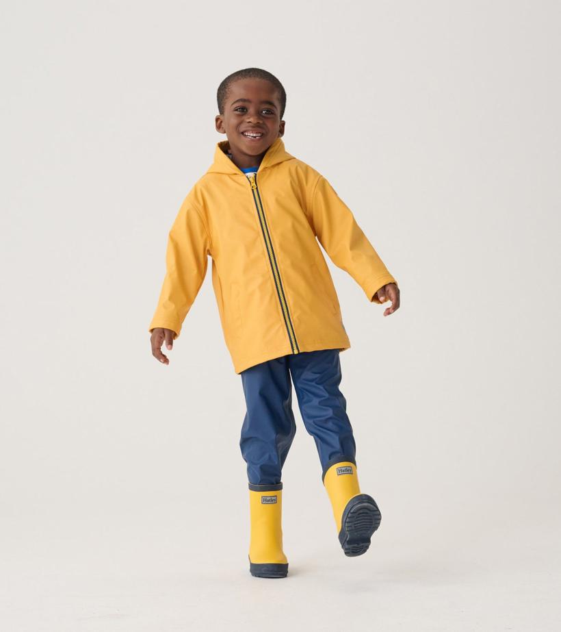 Girls/Boys/Baby &amp; Toddler Yellow &amp; Navy Matte Rain Boots | Hatley Rainwear