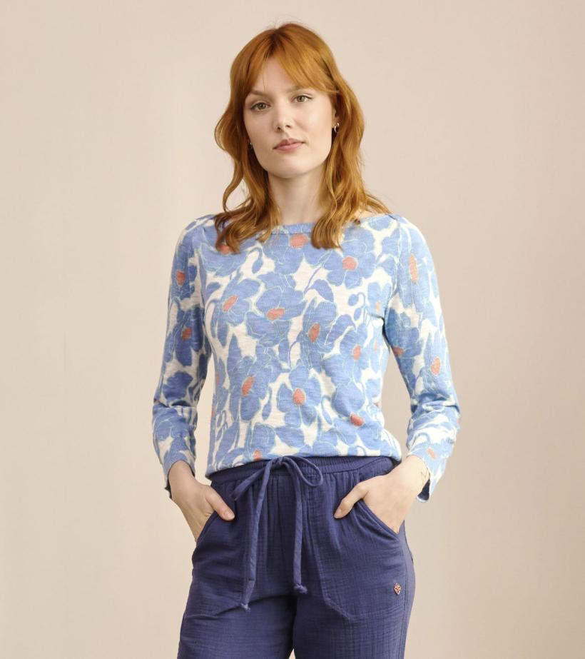 Women 3/4 Sleeve Knit Breton - Textured Poppies | Hatley Sweaters