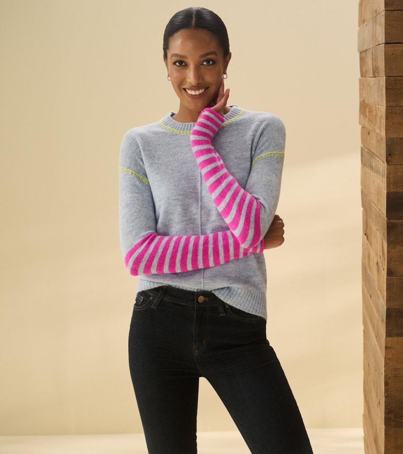 Women Avery Sweater - Hot Pink Stripes | Hatley Sweaters