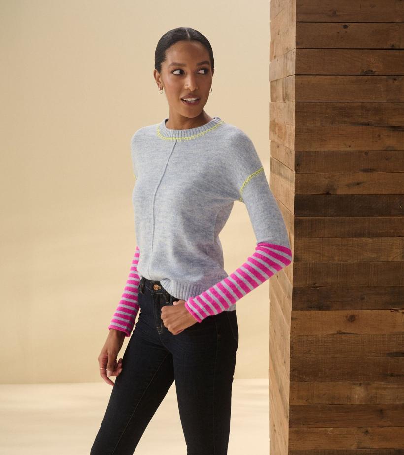 Women Avery Sweater - Hot Pink Stripes | Hatley Sweaters