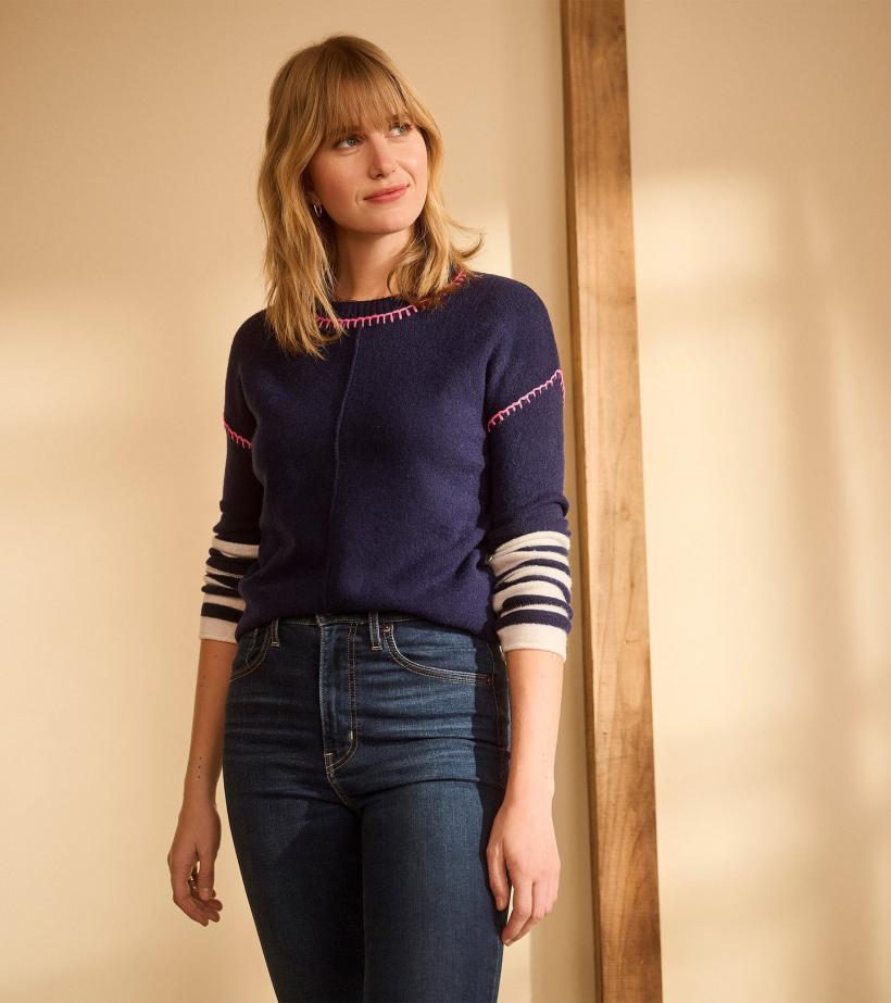 Women Avery Sweater - Navy Stripes | Hatley Sweaters