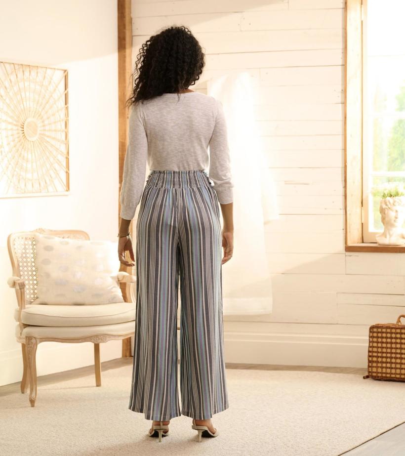 Women Belted Wide Leg Pants - Rainbow Stripes | Hatley Bottoms