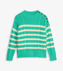Women Button Neck Sweater - Turquoise Stripes | Hatley Sweaters