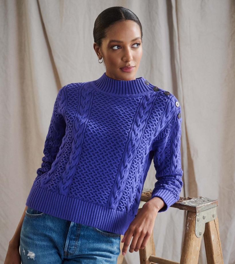 Women Button Neck Sweater - Ultra Violet | Hatley Sweaters