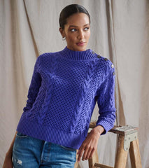 Women Button Neck Sweater - Ultra Violet | Hatley Sweaters