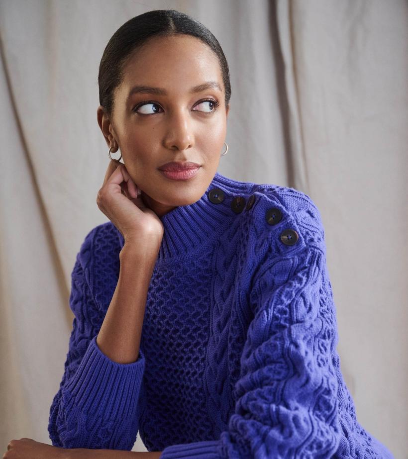 Women Button Neck Sweater - Ultra Violet | Hatley Sweaters