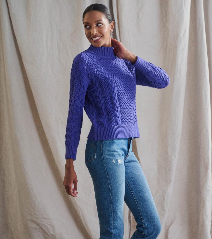 Women Button Neck Sweater - Ultra Violet | Hatley Sweaters