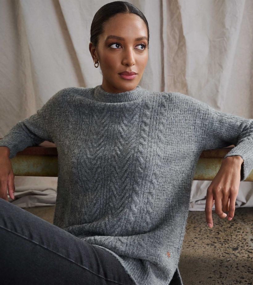 Women Cable Knit Tunic - Charcoal Heather | Hatley Sweaters