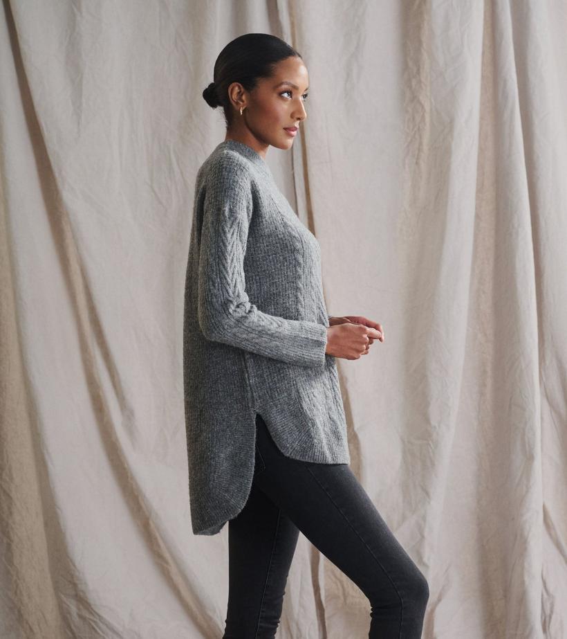 Women Cable Knit Tunic - Charcoal Heather | Hatley Sweaters
