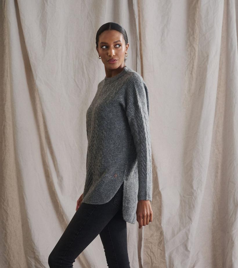 Women Cable Knit Tunic - Charcoal Heather | Hatley Sweaters