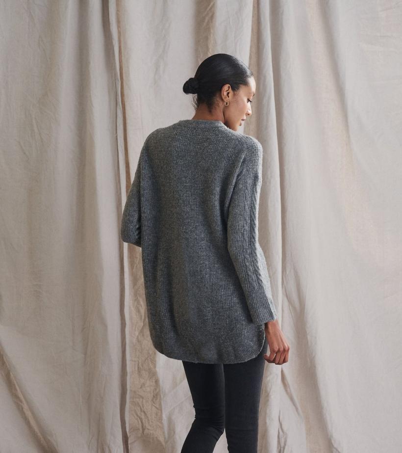 Women Cable Knit Tunic - Charcoal Heather | Hatley Sweaters