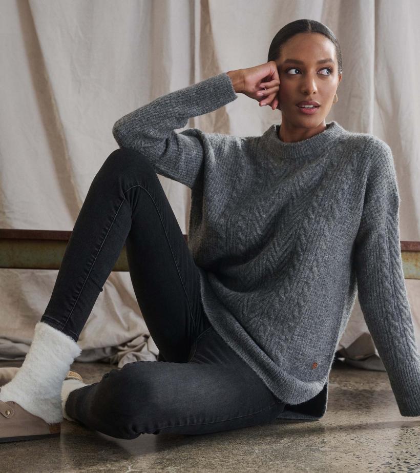 Women Cable Knit Tunic - Charcoal Heather | Hatley Sweaters