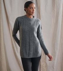 Women Cable Knit Tunic - Charcoal Heather | Hatley Sweaters