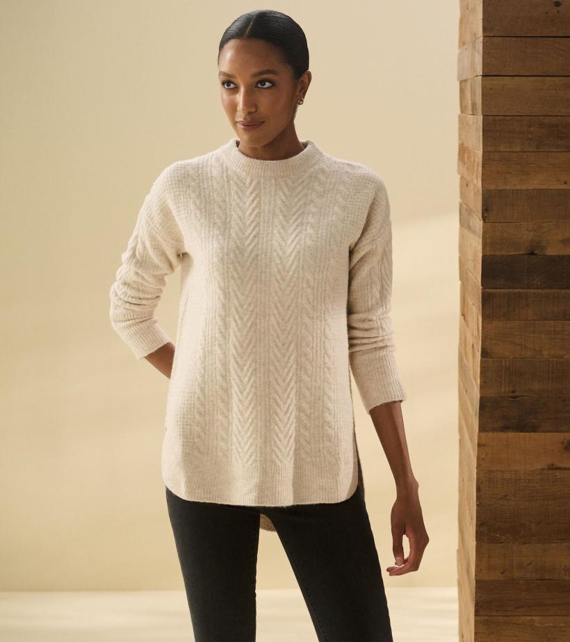 Women Cable Knit Tunic - Oatmeal Heather | Hatley Sweaters