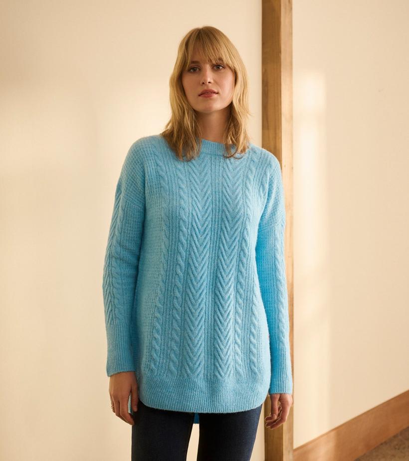 Women Cable Knit Tunic - Sky Blue | Hatley Sweaters