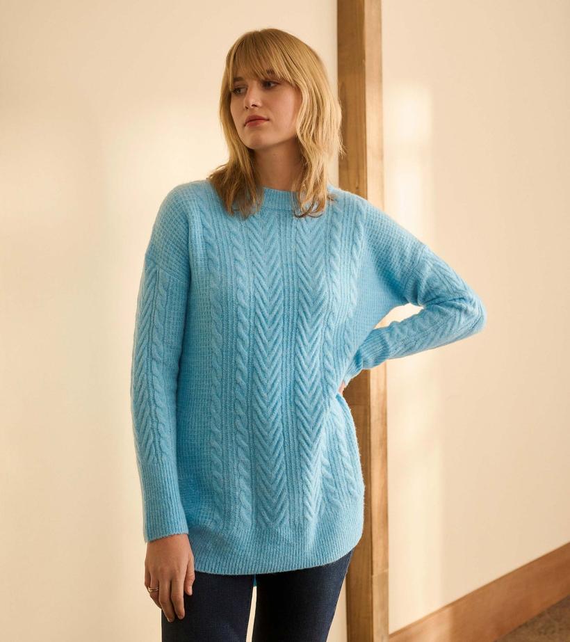Women Cable Knit Tunic - Sky Blue | Hatley Sweaters
