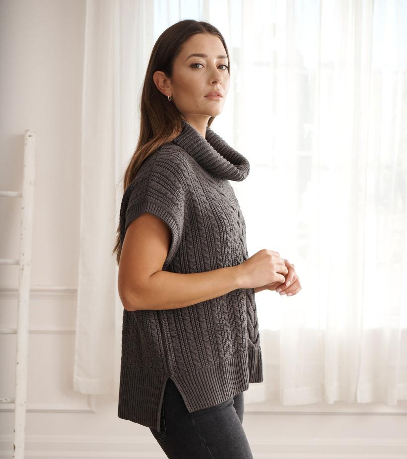 Women Cable Knit Vest - Charcoal Grey | Hatley Sweaters