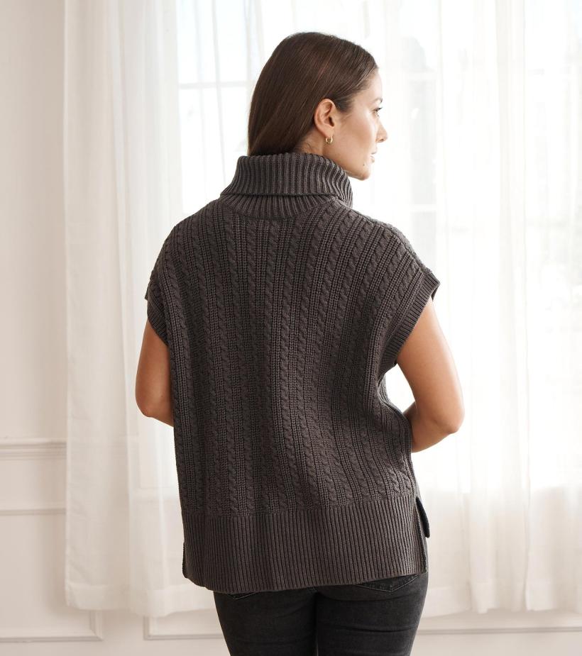 Women Cable Knit Vest - Charcoal Grey | Hatley Sweaters