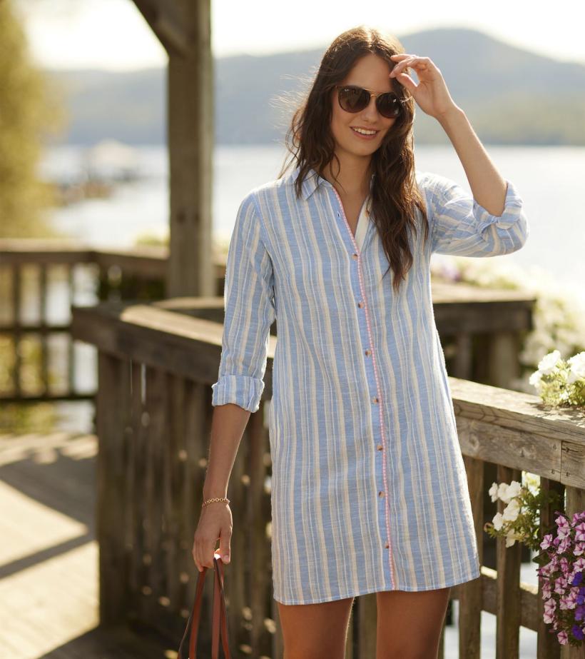 Women Cara Shirt Dress - Light Blue Stripes | Hatley Dresses