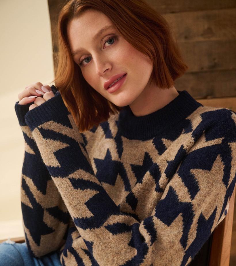 Women Carmi Pullover - Large Houndstooth | Hatley Sweaters