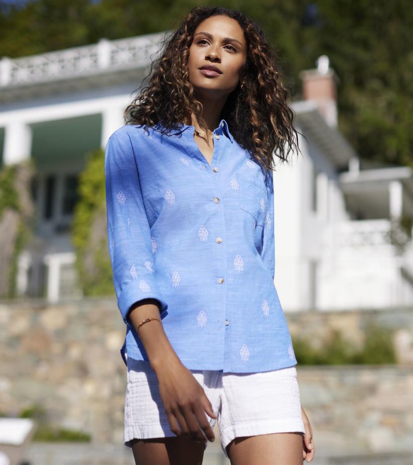 Women Cindy Blouse - White Embroidered Flowers | Hatley Tops