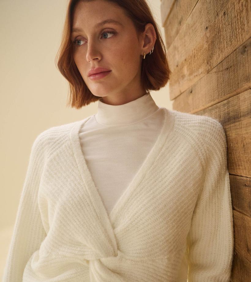 Women Cross Over Sweater - Winter White | Hatley Sweaters