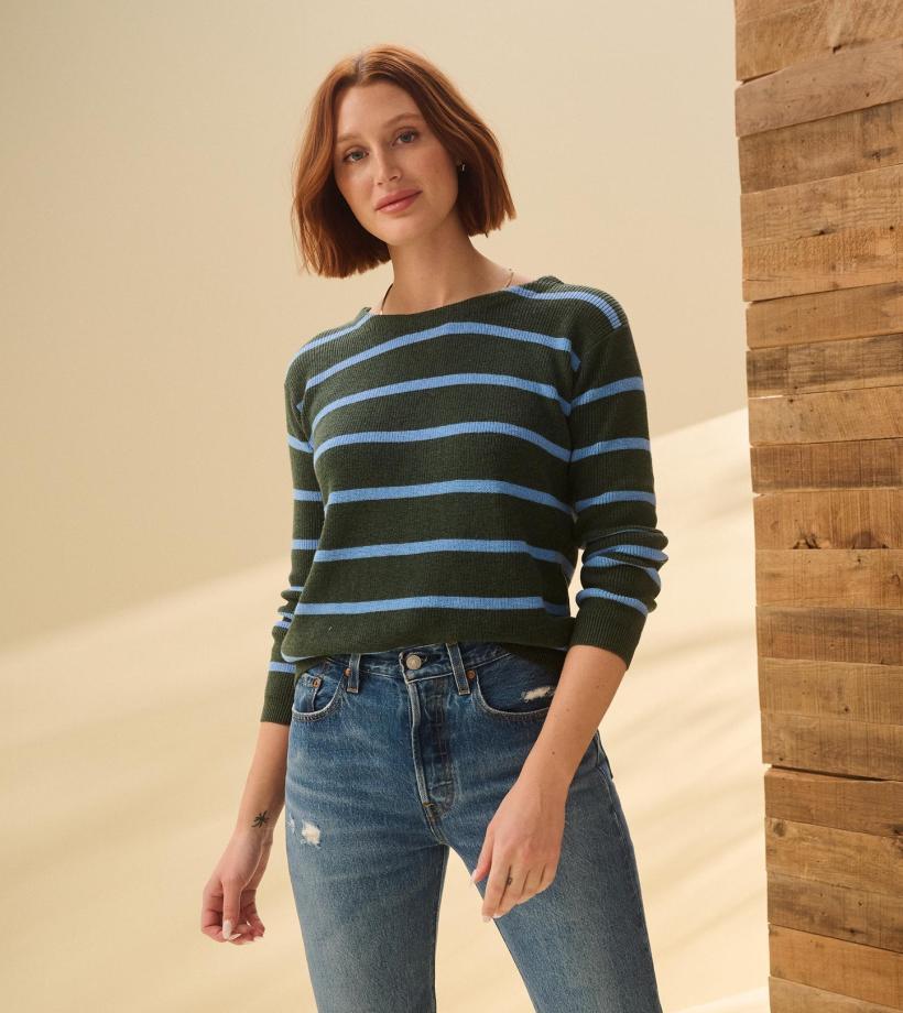 Women Devon Sweater - Teal Heather Stripes | Hatley Sweaters