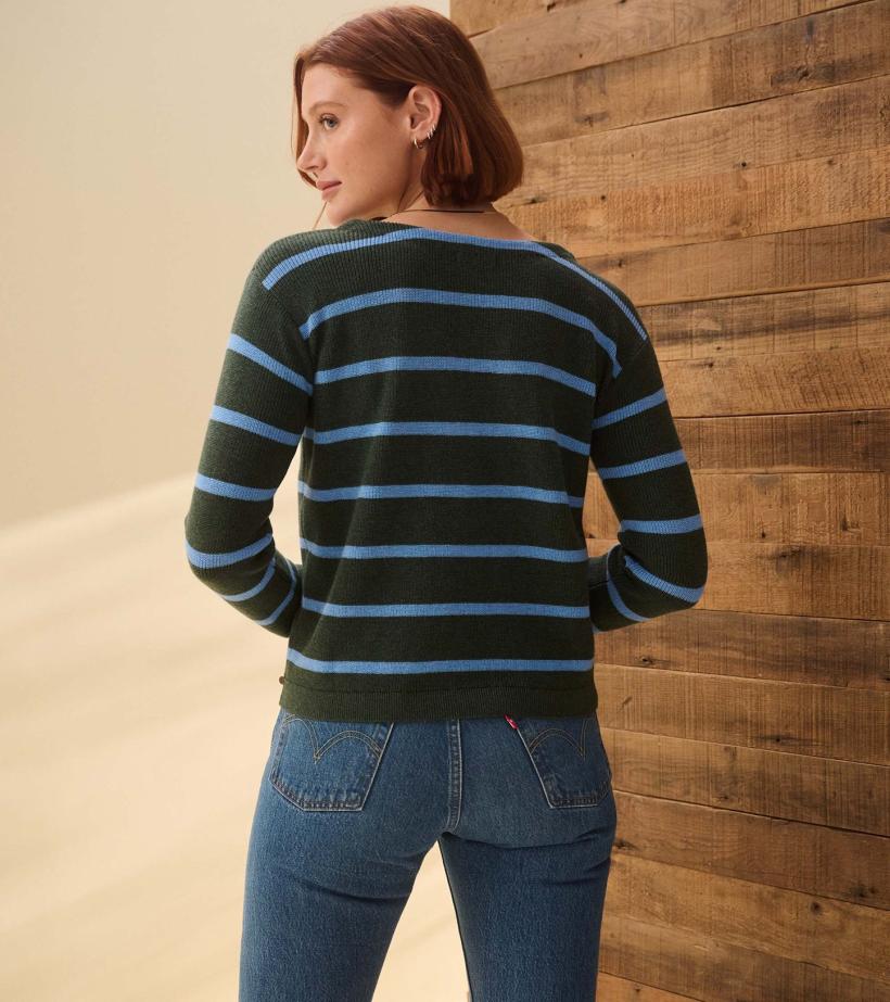 Women Devon Sweater - Teal Heather Stripes | Hatley Sweaters
