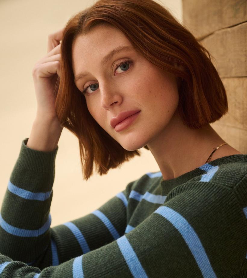 Women Devon Sweater - Teal Heather Stripes | Hatley Sweaters