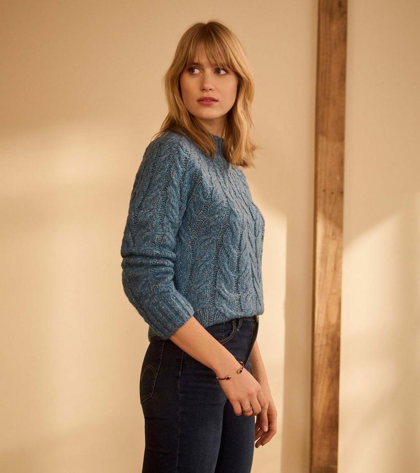 Women Dylan Cable Knit Sweater - Blue Heather | Hatley Sweaters