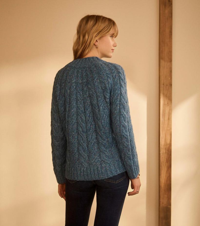 Women Dylan Cable Knit Sweater - Blue Heather | Hatley Sweaters