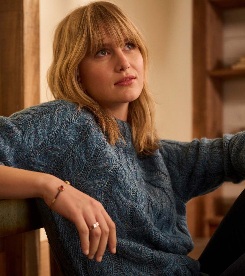 Women Dylan Cable Knit Sweater - Blue Heather | Hatley Sweaters