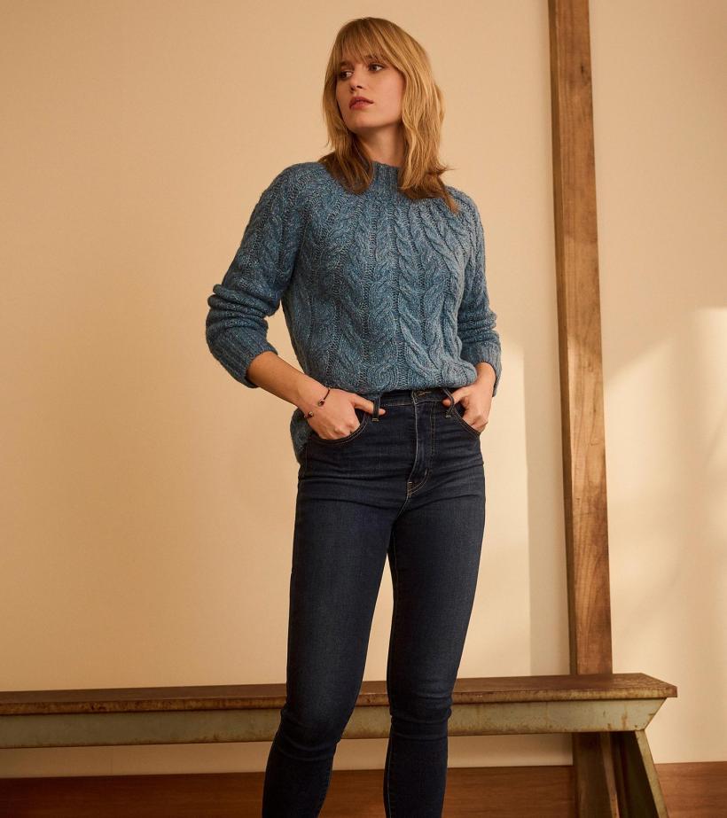 Women Dylan Cable Knit Sweater - Blue Heather | Hatley Sweaters