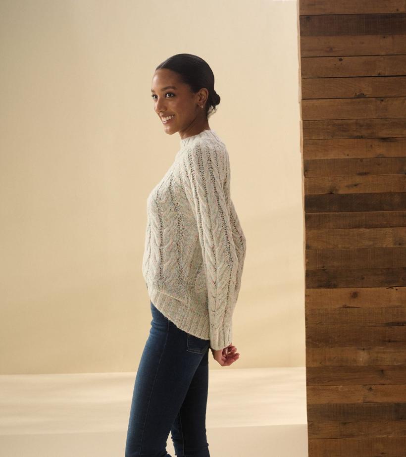 Women Dylan Cable Knit Sweater - Clear Rainbow | Hatley Sweaters