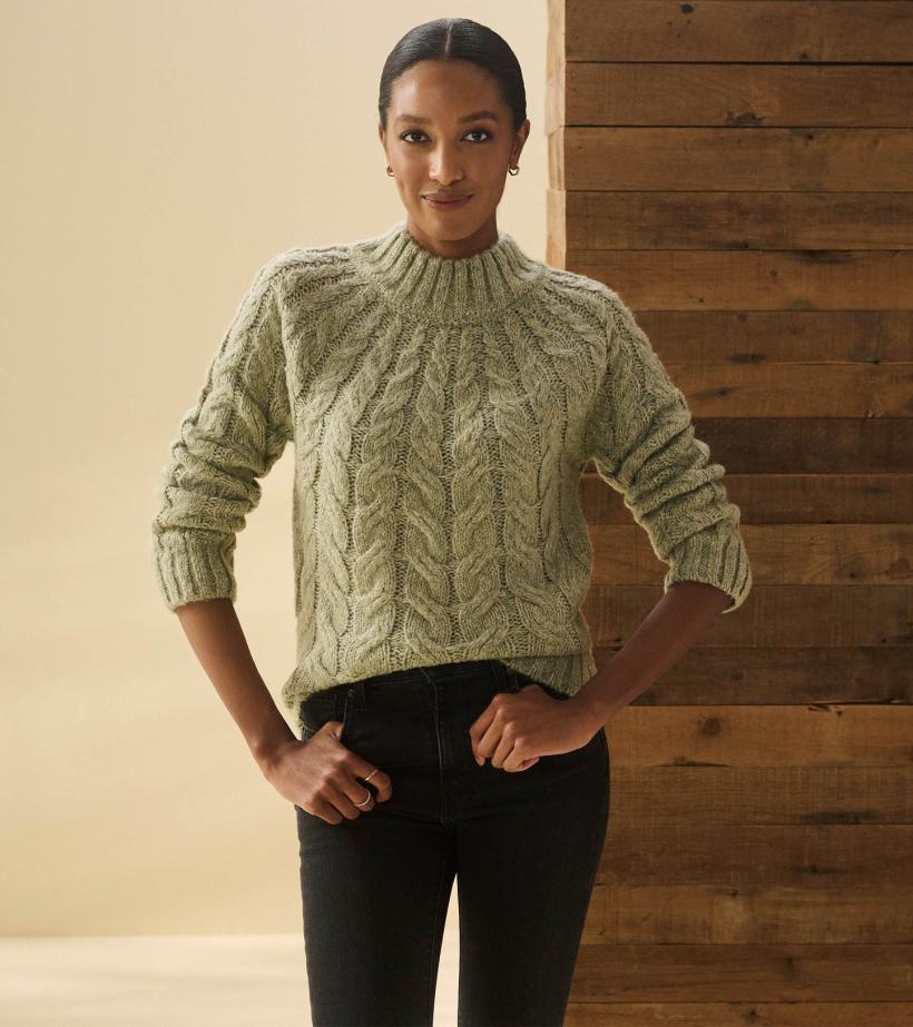 Women Dylan Cable Knit Sweater - Moss Green | Hatley Sweaters