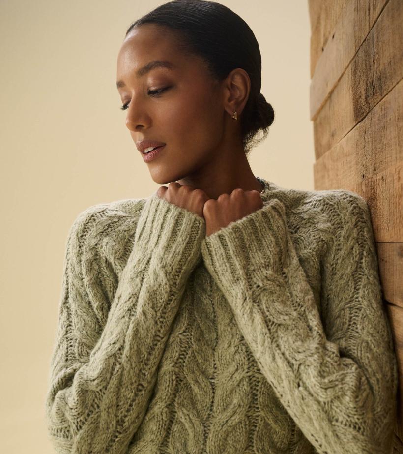 Women Dylan Cable Knit Sweater - Moss Green | Hatley Sweaters