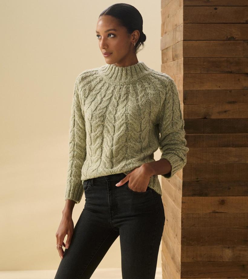 Women Dylan Cable Knit Sweater - Moss Green | Hatley Sweaters