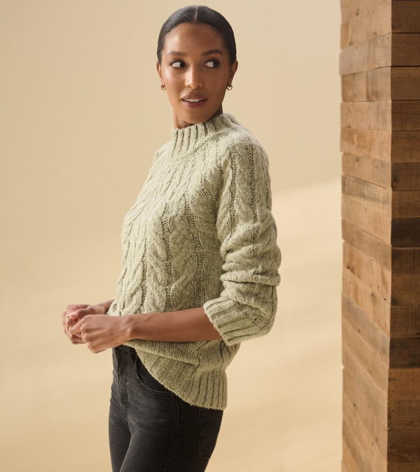 Women Dylan Cable Knit Sweater - Moss Green | Hatley Sweaters