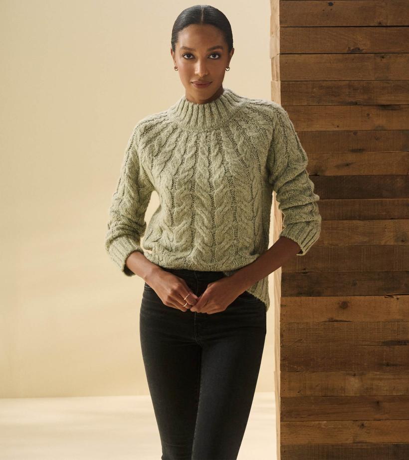 Women Dylan Cable Knit Sweater - Moss Green | Hatley Sweaters