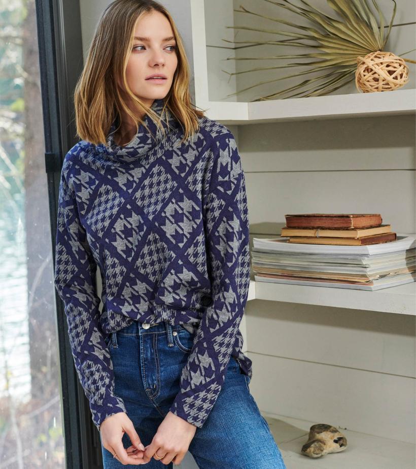 Women Funnel Neck Top - Patriot Checks | Hatley Tops