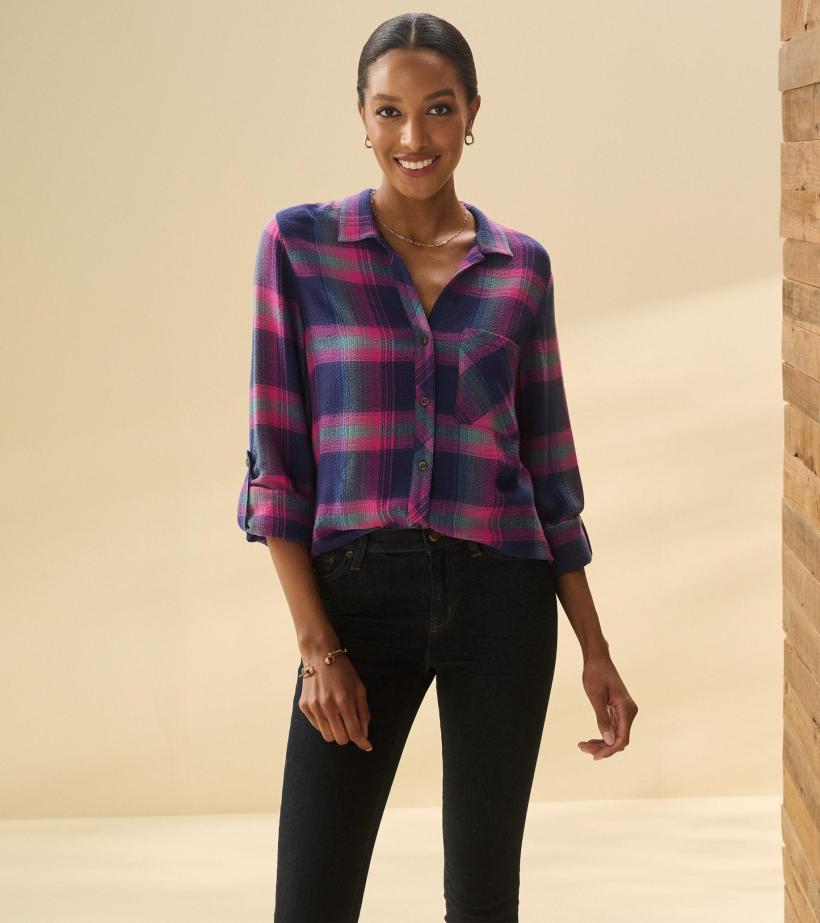 Women Lila Button Down - Fuchsia Plaid | Hatley Tops