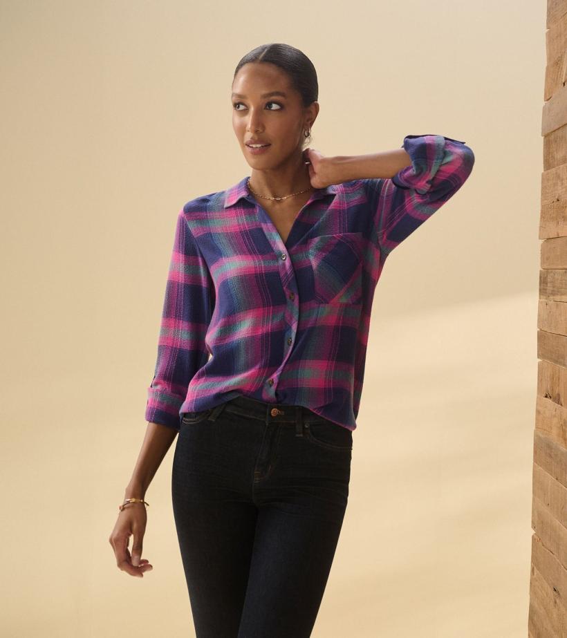 Women Lila Button Down - Fuchsia Plaid | Hatley Tops