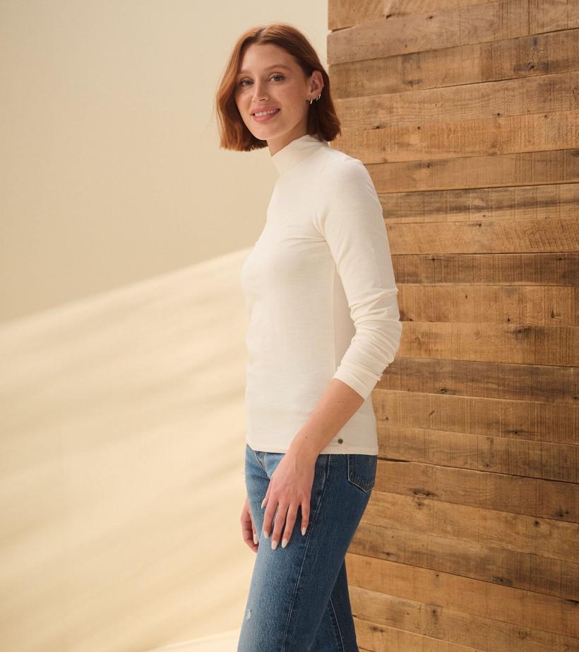 Women Mock Neck Top - Cream White | Hatley Tops