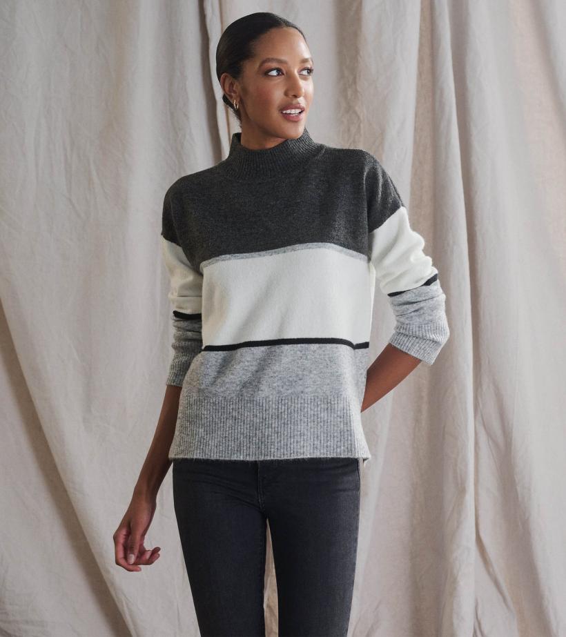 Women Mock Neck Tunic - Grey Block | Hatley Sweaters