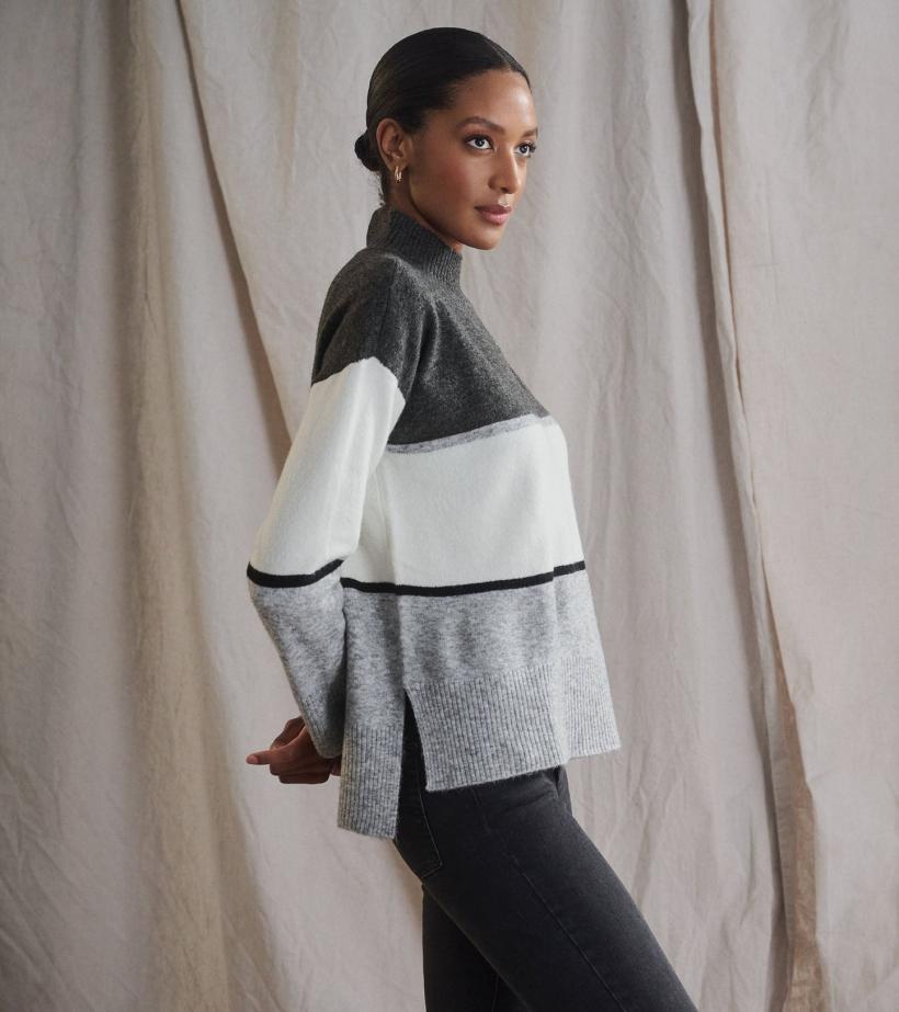Women Mock Neck Tunic - Grey Block | Hatley Sweaters