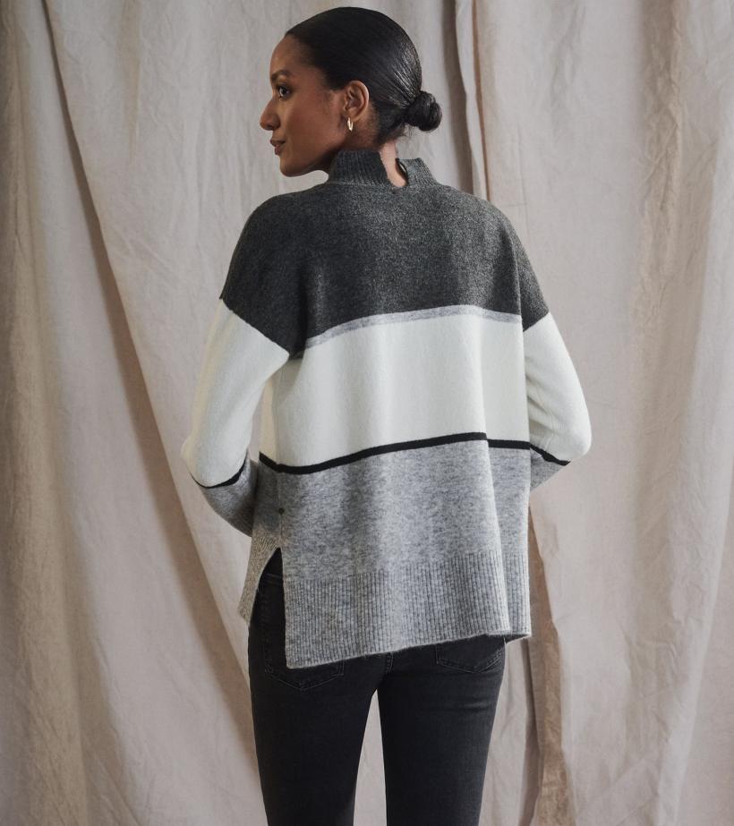 Women Mock Neck Tunic - Grey Block | Hatley Sweaters