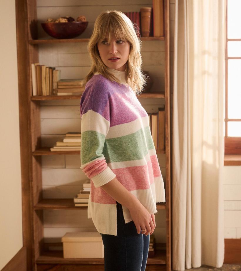 Women Mock Neck Tunic - Sunrise Colour Block | Hatley Sweaters