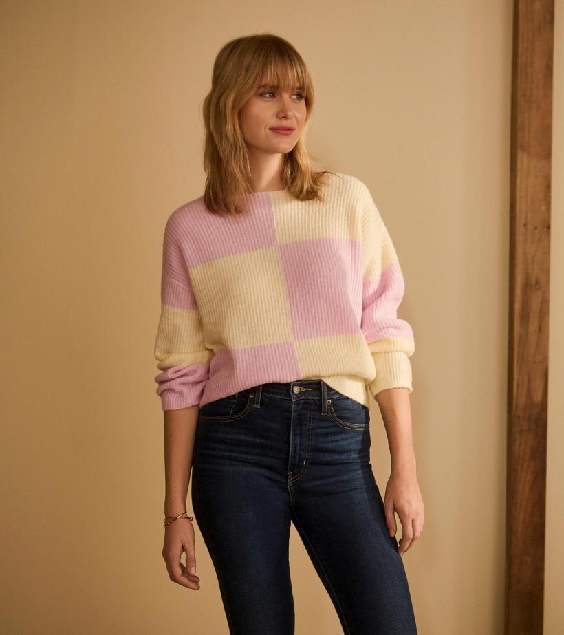 Women Monroe Sweater - Pink Blocks | Hatley Sweaters