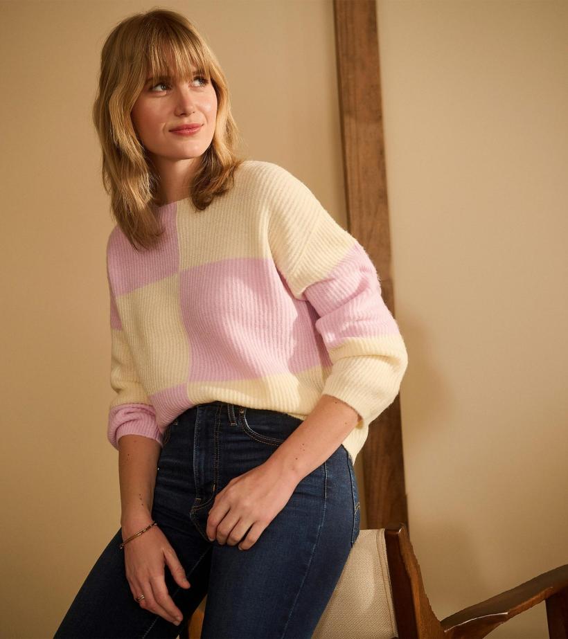 Women Monroe Sweater - Pink Blocks | Hatley Sweaters