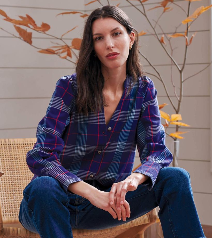 Women Olivia Blouse - Patriot Blue Plaid | Hatley Tops